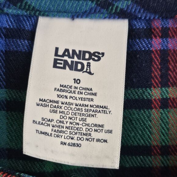 Lands End Girls Flannel Nightgown Deep Sea Navy Festive Plaid Long Sleeve Sz 10 - Picture 3 of 6